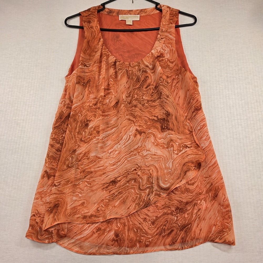 Michael Kors Orange Swirl Marble Asymmetric Tiered Layered Tank Top M Boho Chic